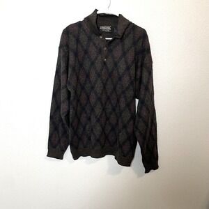 VTG Cortina Italia Mens Large‎ Argyle Button Neck Sweater Wool Made in Italy